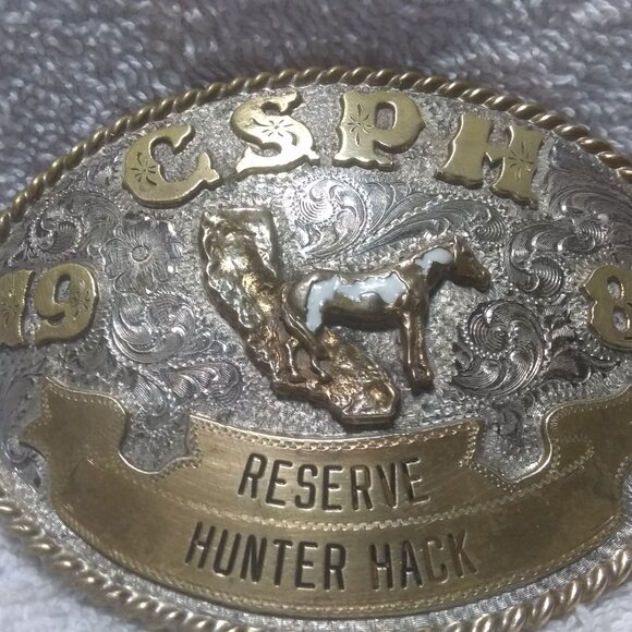 C.S.PH 1981 Reserve Hunter Hack Silverado Silversmiths Silver Overlay Buckle VTG main image 12